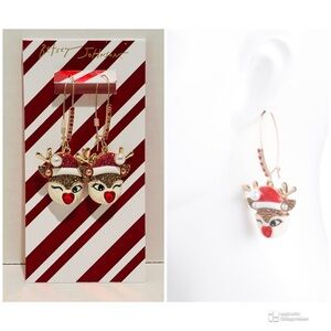 Betsey Johnson NWT Winking Reindeer Shepherd Hook Earrings